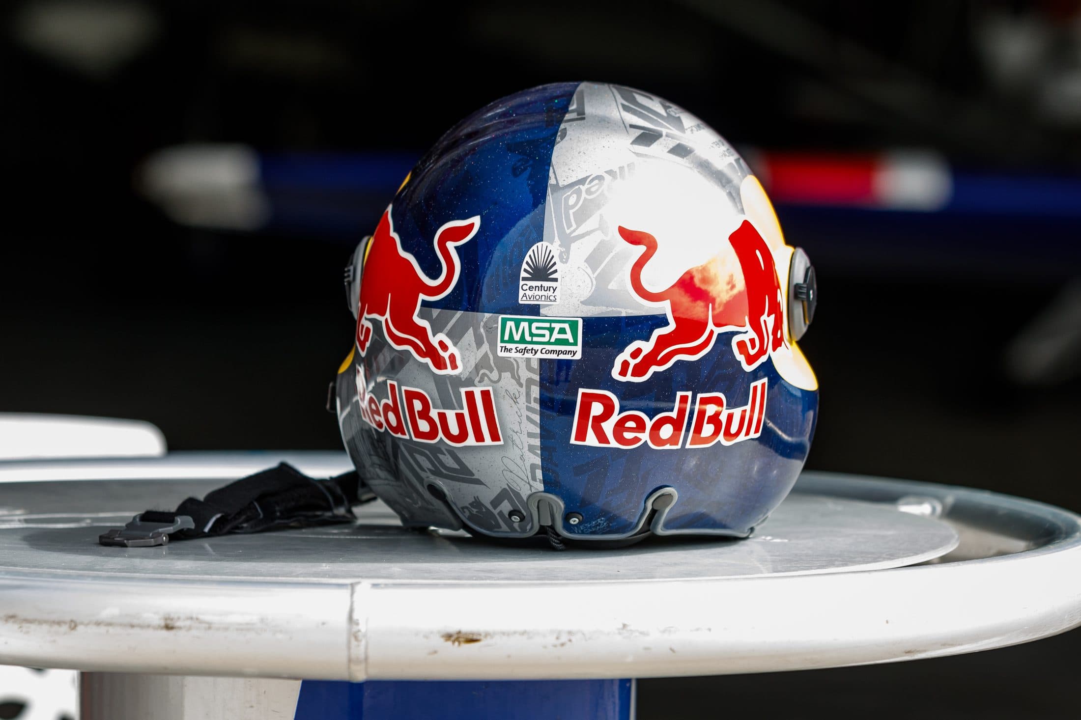 Rear view of Patrick Davidson's second Red Bull helmet