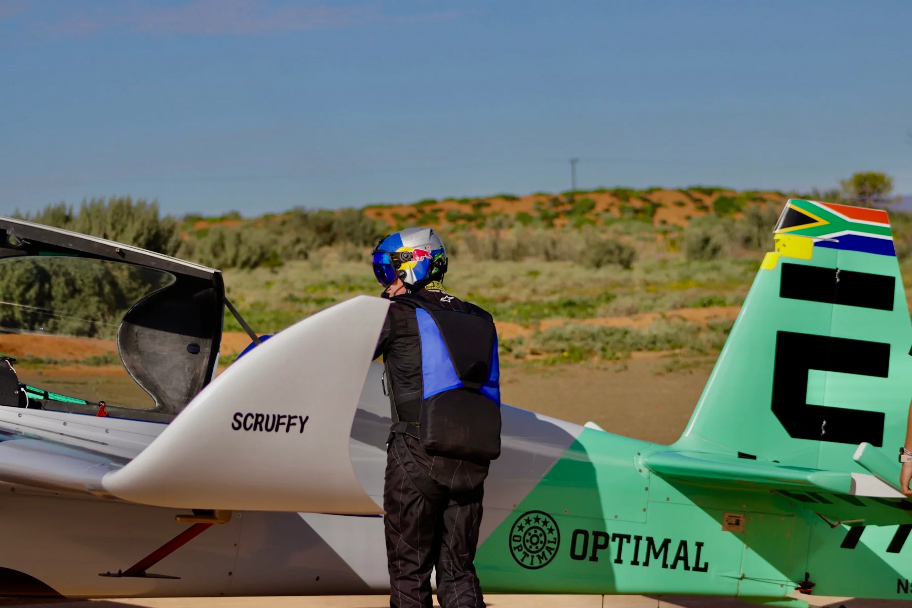 Patrick Davidson and Scruffy at Good Luck Airstrip in the Karoo