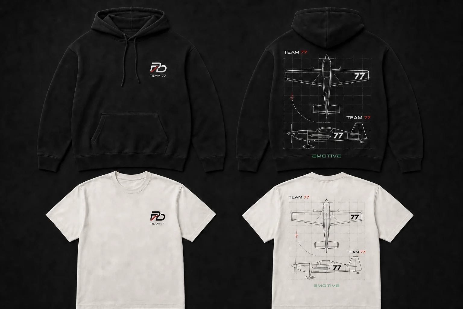 Team 77 technical aircraft graphic T-shirt and hoodie